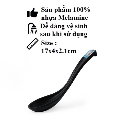 Bộ 10 muỗng(thìa) cơm , phở nhựa Melamine nhám đen Size 17cm