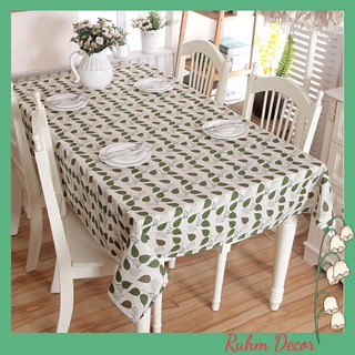 Khăn phủ bàn vải bố linen trang trí nhà cửa cực đẹp, giá tốt - họa tiết Lá bodhi xanh KB-E04