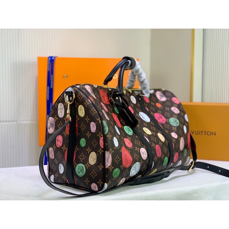 Túi du lịch dáng trống thương hiệu Louis Vuitton LV da thật cao cấp họa tiết đồng xu