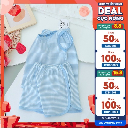 Bộ ba lỗ nền màu sọc chất thun lạnh Minky Mom họa tiết sọc cực đẹp cho bé (sỉ 34k lô 50 bộ, 35k/25b)
