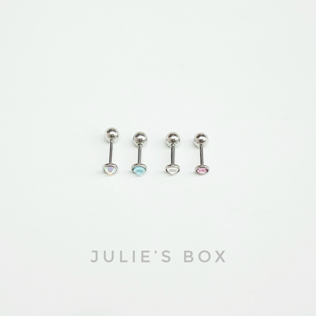 [1 CHIẾC] Khuyên Tai Nam Nữ Đá Có Viền Màu Bạc Unisex Cá Tính Không Gỉ Không Ngứa Không Bay Màu Julies Box 66