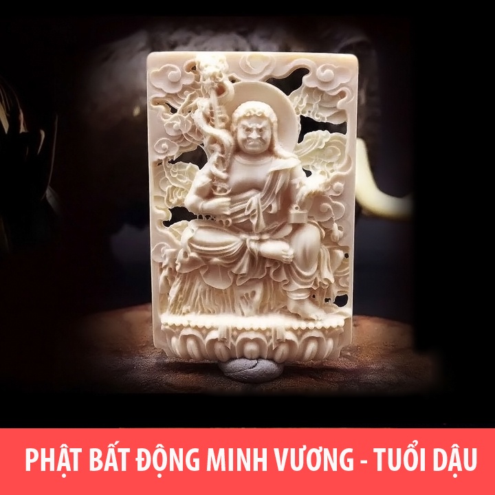 Dây chuyền mặt hình thẻ bằng ngà thực vật phật Bất Động Minh Vương MN01