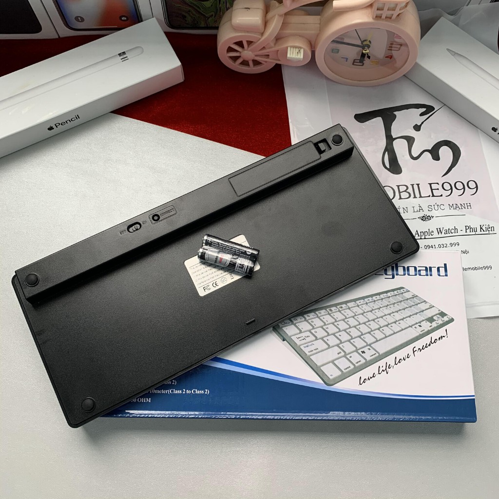 Bàn Phím Không Dây Bluetooth Siêu mỏng - Phím ấn cực nhẹ - Dùng cho Máy Tính Bảng - Điện Thoại - Laptop MOBILE999