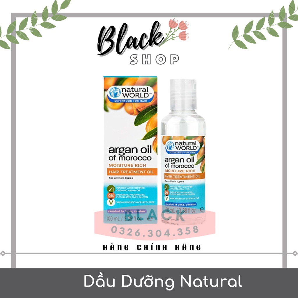 [HÀNG CHUẨN] Dầu dưỡng tóc Argan oil of Morocco NATURAL WORLD 100ml_Mang lại vẻ đẹp óng ả cho mái tóc bạn