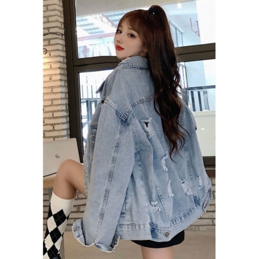 Happy-store ❤️ Áo Khoác Jeans Loang Phong Cách Unisex Cho Cả Nam Và Nữ Vải Jeans Xuất Dày Dặn happy store8668