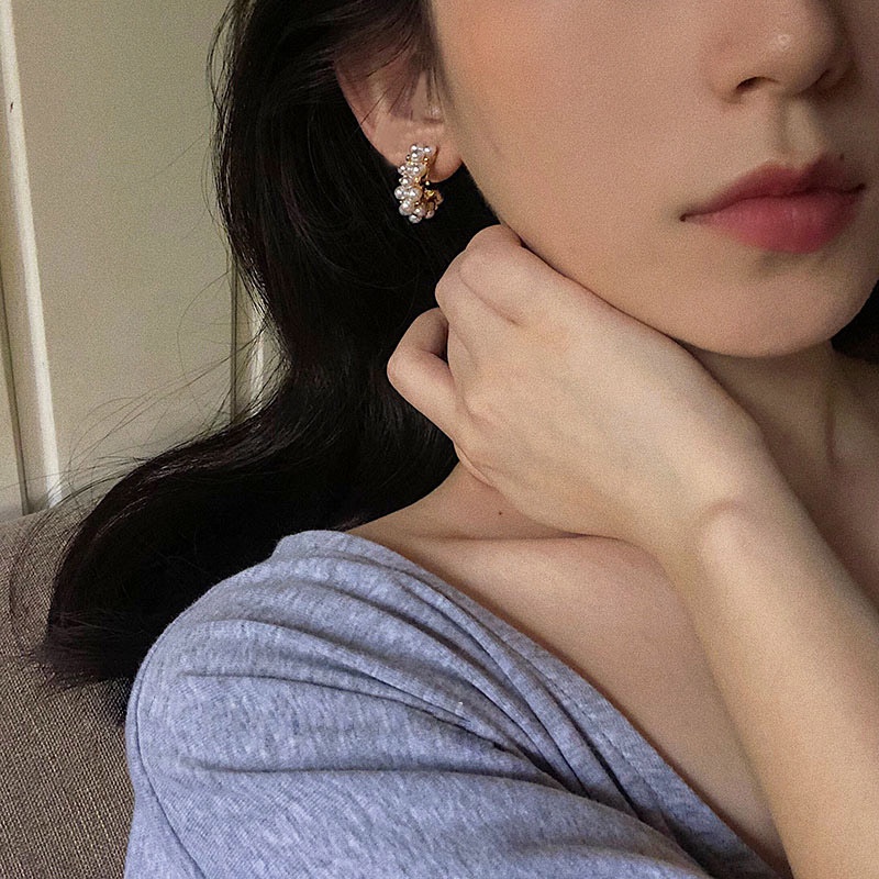 Bông Tai Đính Ngọc Trai Nhân Tạo Phong Cách Retro Âu Mỹ Thời Trang