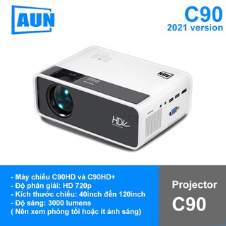 Máy chiếu mini HD C90 Aun - Máy chiếu gia đình - Tặng dây HDMI - kết nối máy tính, điện thoại, tivi