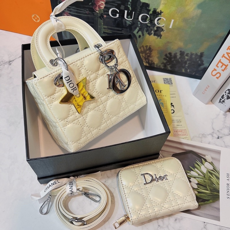 Túi dior lady 3 ô kèm ví