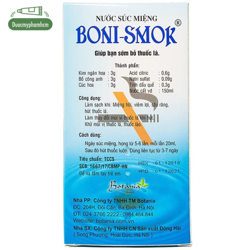 Nước súc miệng cai thuốc lá Boni-smok giúp cái thuốc lá thành công