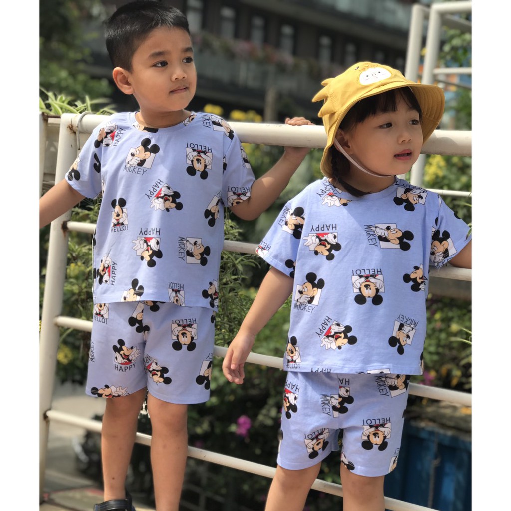 Bộ Cộc Tay Cotton Họa Tiết Động Vật Mickey Dễ Thương Cho Bé trai bé gái size 1-5 tuổi