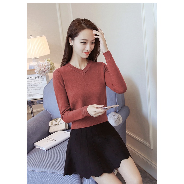Áo len nữ, áo len nữ tay ngắn cổ tim tay dài nhiều màu SKUA-58