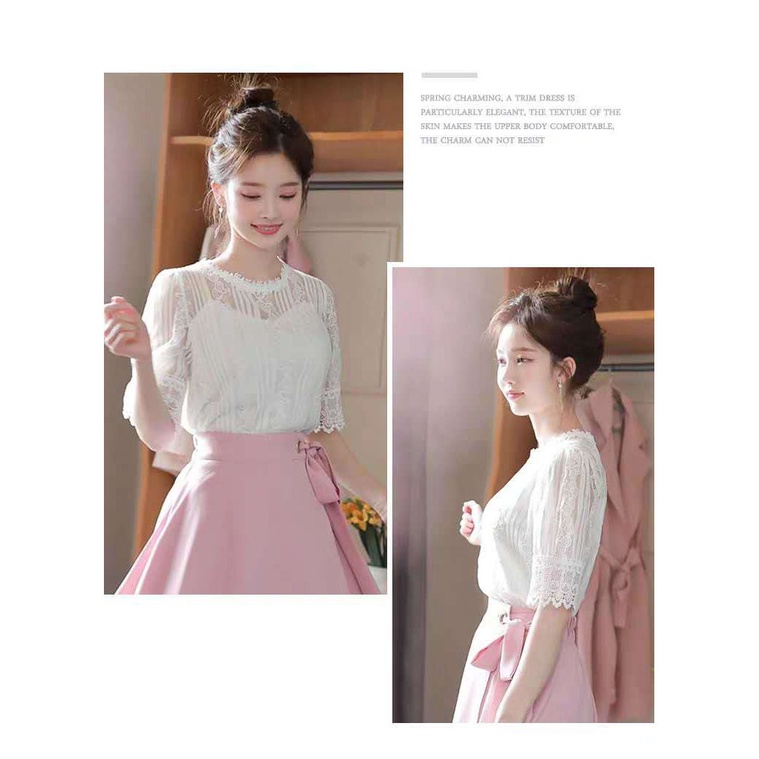 Áo Kiểu Tay Ngắn Phối Ren Thời Trang Mùa Hè Cho Nữ