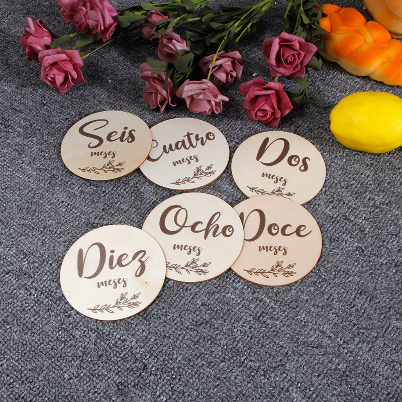 Set 6 Tấm Thẻ Ghi Chú Đánh Dấu Cột Mốc Tháng In Chữ Tiếng Anh Handmade Dành Cho Các Bé