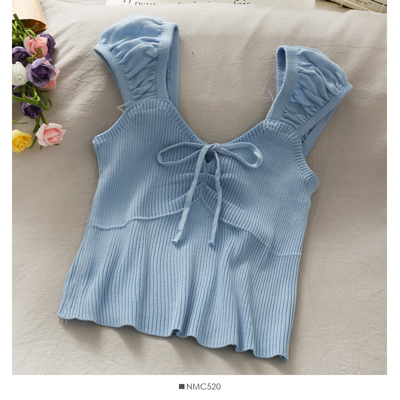 Áo Dệt Kim Không Tay Cổ Chữ V Phối Ren Xinh Xắn Dành Cho Nữ | BigBuy360 - bigbuy360.vn