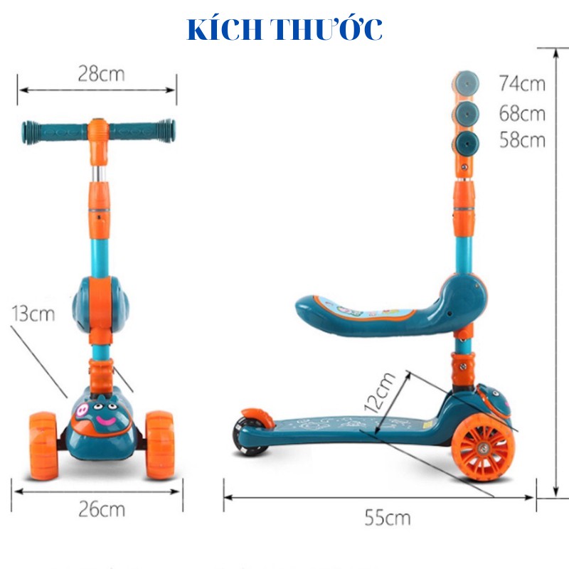 Xe trượt scooter đa năng cho bé từ 2 đến 12 tuổi - Xe thăng bằng có nhạc, bánh xe phát sáng