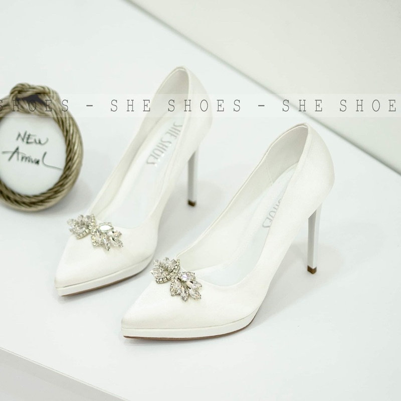 Giày cưới ♥️Freeship♥️ Giày cao gót trắng cô dâu cao cấp, độc quyền bởi SHE SHOES - GC11002