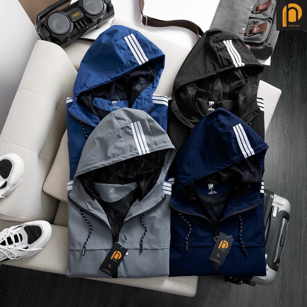 Áo khoác gió 3 sọc viền tay mũ siêu chống nước chống gió bất chấp rét đại hàn