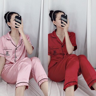 Đồ Bộ Pizama Nữ Mặc Nhà Vải Lụa Cao Cấp Kiểu Dáng Đơn Giản Sang Trọng Kèm Hình Thật Tự Chụp