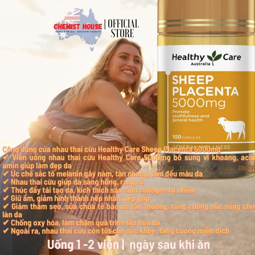 [Hàng Chuẩn ÚC] Healthy Care Sheep Placenta 5000mg - Viên uống nhau thai cừu 100 viên DATE 2023 MẪU MỚI