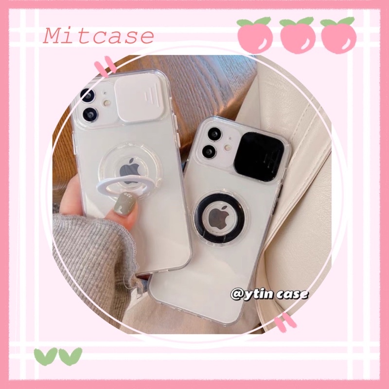 ỐP LƯNG IPHONE TRƯỢT CAMERA KÈM NHẪN IRING TRẮNG ĐEN