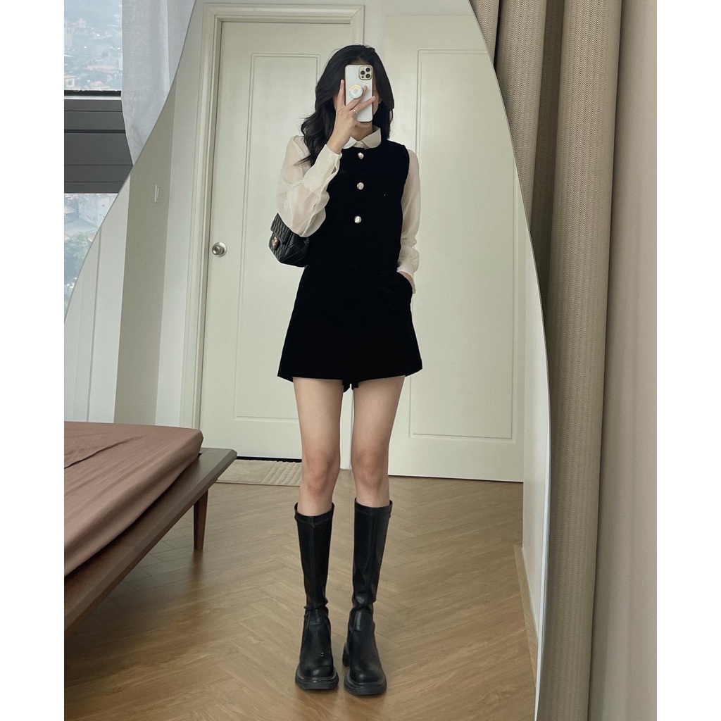 (ảnh thật) Set somi cổ bèo gile short nhung xòe 492 | BigBuy360 - bigbuy360.vn