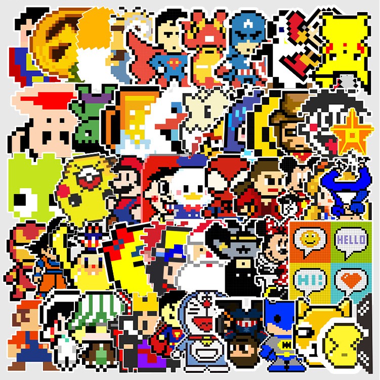 [Set 50 Cái] Sticker cute, dễ thương phong cách Pixel Mosaic dán trang trí laptop, mũ nón bảo hiểm - DB.088