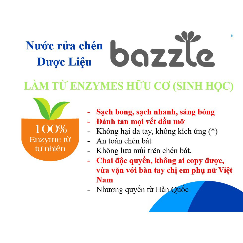 Nước rửa chén sinh học Bazzle Hàn Quốc nước rửa chén thảo dược ko gây kích ích da không lưu lại mùi trên chén bát 860g