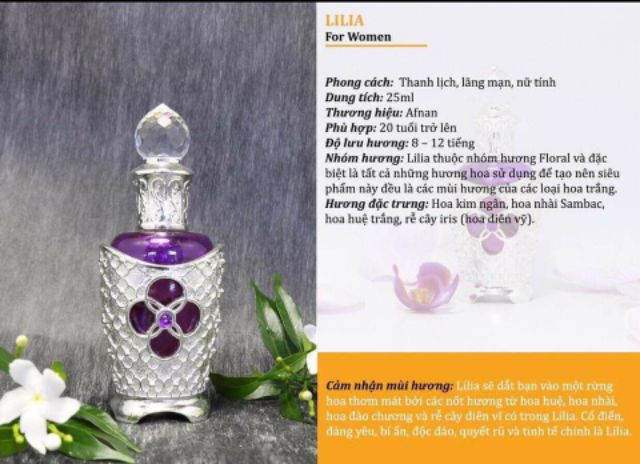 Tinh dầu nước hoa nội địa dubai LILIA