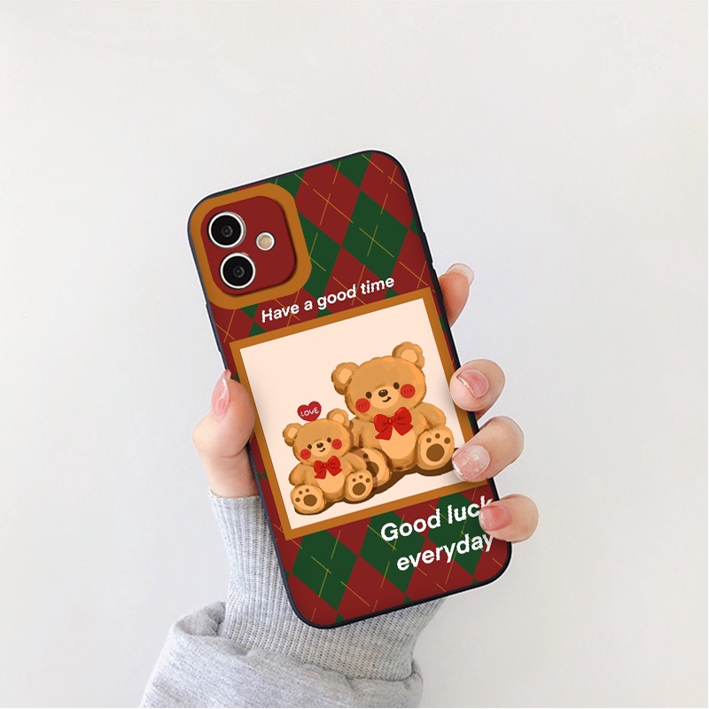 Ốp iphone - Ốp lưng iphone cạnh vuông viền camera Bear má hồng dành cho ip 6 đến 14promax - ng122