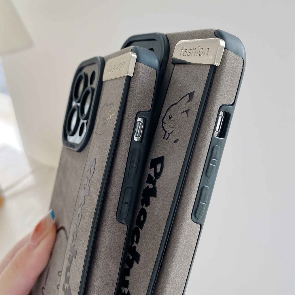 Ốp Điện Thoại Da Lộn In Hoạt Hình Pikachu Kèm Dây Đeo Cho iPhone 14ProMax 13 12Pro 11Promax 7P XS XR