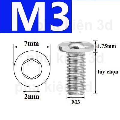 10 CON bulong lục giác M3 âm đầu dẹp inox 304 chống rỉ sét không rỉ