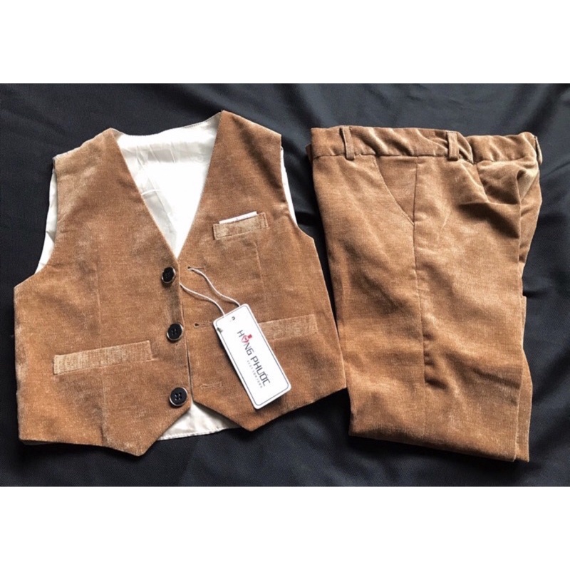 Bộ ghi lê cho bé trai gồm: áo ghi lê, quần, tặng kèm nơ)