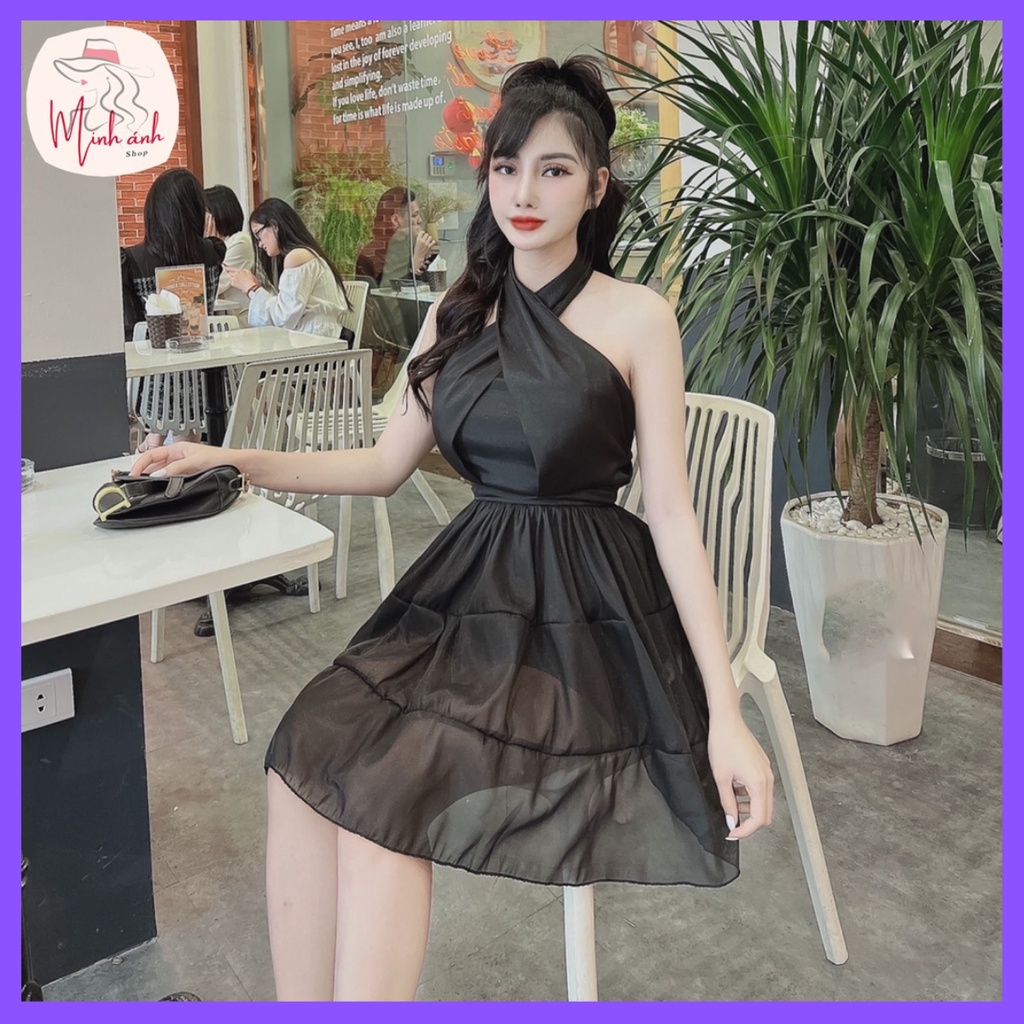 Đầm thiết kế dáng xòe cổ chéo có quần lót trong, (ảnh thật)