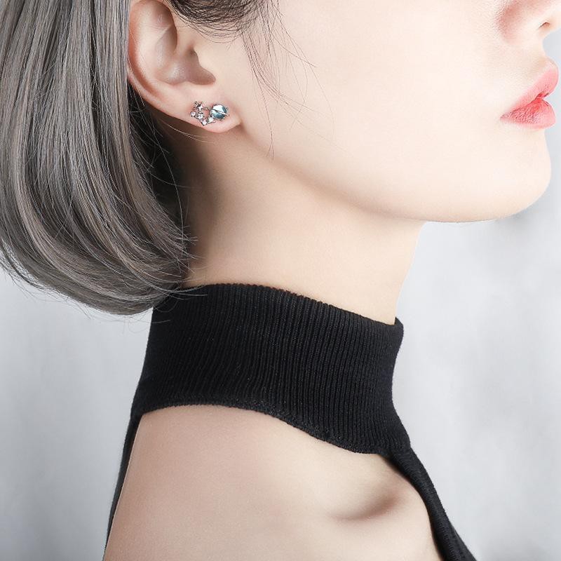 Khuyên tai hành tinh xanh bông tai bạc phụ kiện nam nữ phong cách Hàn Quốc Unisex