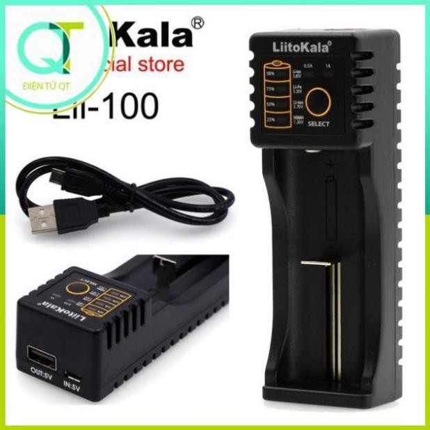 Sạc pin đa năng Liitokala lii-100 một khe pin cho pin 18650, AA, AAA, 26650... (sạc được tất cả các loại pin sạc)