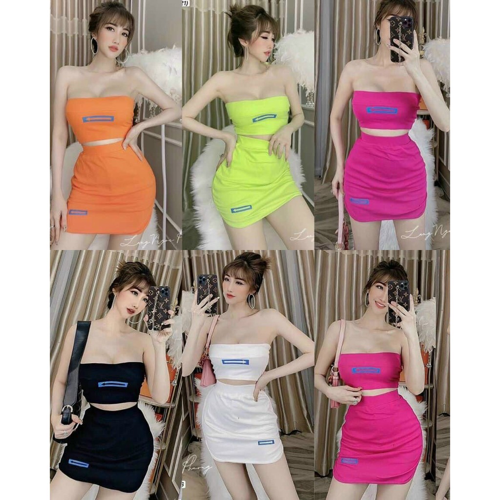 Set váy nữ chân váy body + Áo Ống cúp croptop NG245210 mới