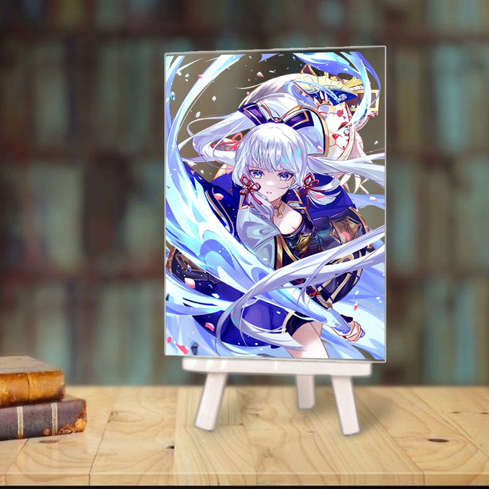 Tranh kính game GENSHIN IMPACT anime chibi acrylic mica trong trưng bày trang trí giá gỗ