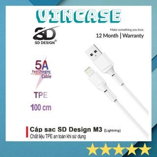 Cáp sạc iphone chính hãng SD DESIGN M3 - sạc ổn định, chất liệu cao cấp, bảo hành 12 tháng, 1 đổi 1-vincase