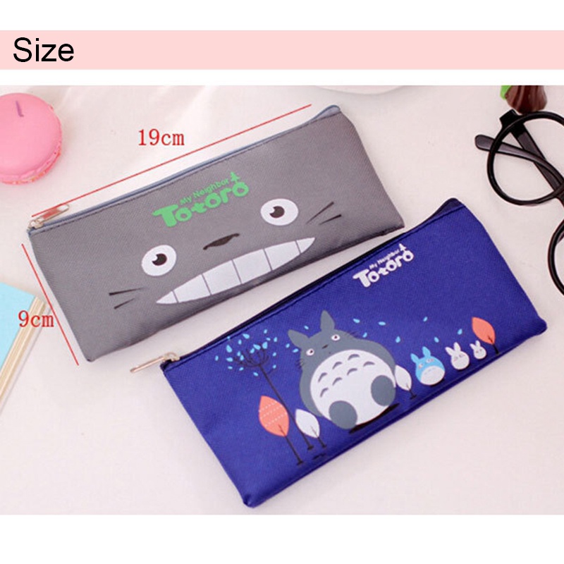 Túi Đựng Bút Sức Chứa Lớn Bằng Vải Oxford Họa Tiết Hoạt Hình Totoro Dễ Thương Có Khóa Kéo