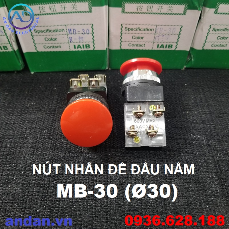 Nút nhấn đầu nấm phi 25 phi 30, Công tắc nấm MB-25 MB-30, Nhấn nhả - Nút ấn nấm TM-25 TM-30