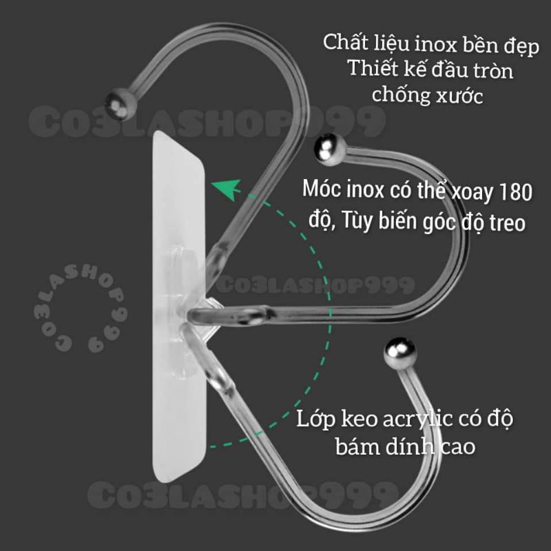 Móc sắt dán mạ inox treo vật dụng gia đình xoay 180 độ