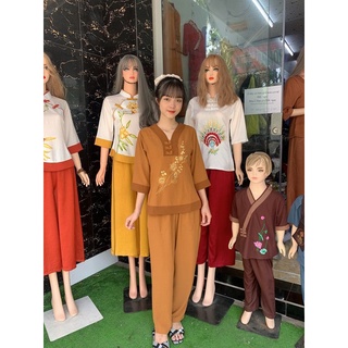 Đồ lam - Áo lam - Cổ V 3 Nút Đũi
