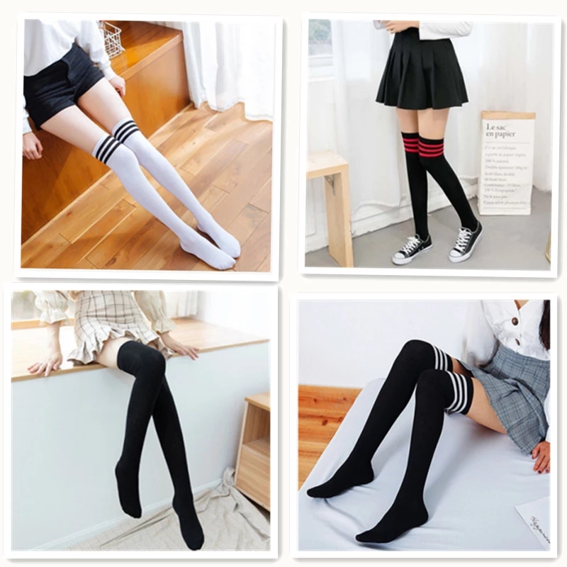 Tất Dài Qua Gối Màu Trơn Kẻ Sọc Thời Trang Cho Nữ