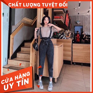 Quần bò yếm thắt đai nơ quần bò yếm thắt đai nơ hot trénd