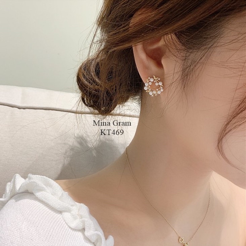 Bông tai khuyên tai bạc 925 nữ điệu xinh xắn khuyên nụ Mina Gram