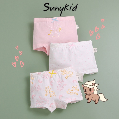 Quần lót bé gái combo 3 quần chíp đùi trẻ em cotton HC504  kháng khuẩn Sunykid cho bé từ 2-16 tuổi