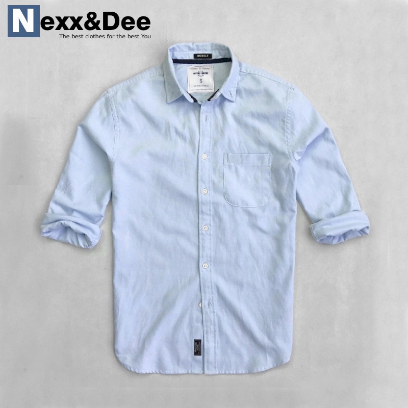 Áo sơ mi nam tay dài trắng công sở Nexx&Dee vải oxford denim đi học SM02