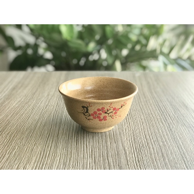 Chén / Bát cơm men vàng hoa đỏ Gốm Bát Tràng