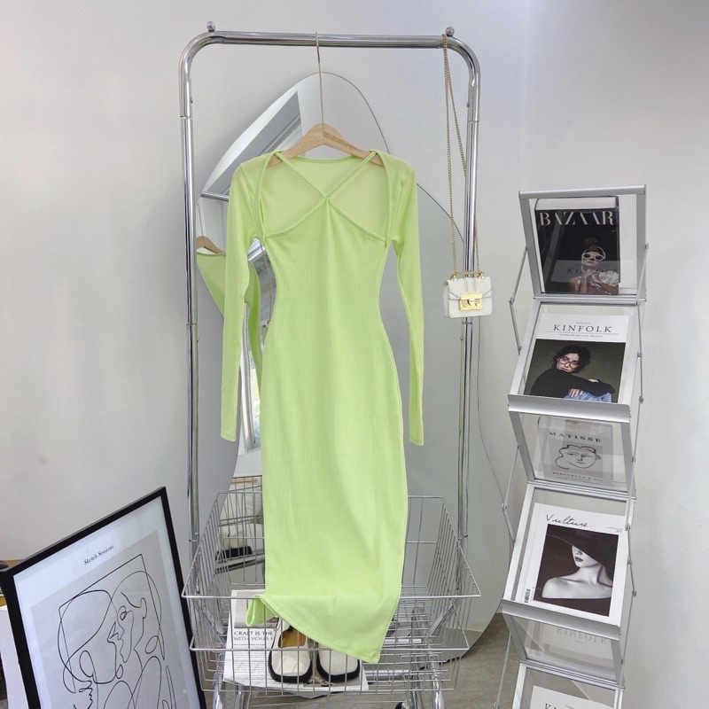 ĐẦM BODY XANH VAI TD DÂY CỔ YẾM