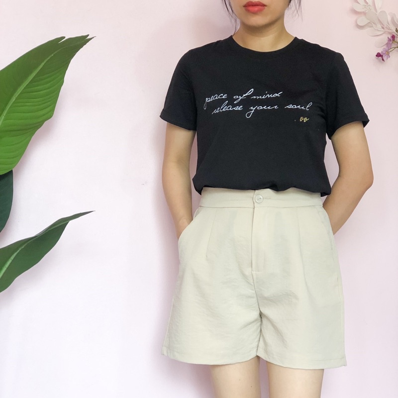 Áo thun nữ cotton cao cấp, tay gập in chữ sắc nét, phom vnxk mặc là đẹp